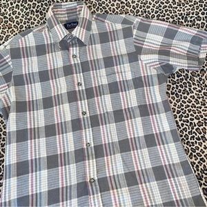 Vintage Medium Par Four Plaid Short Sleeved Collared Button Down Top Golf Top
